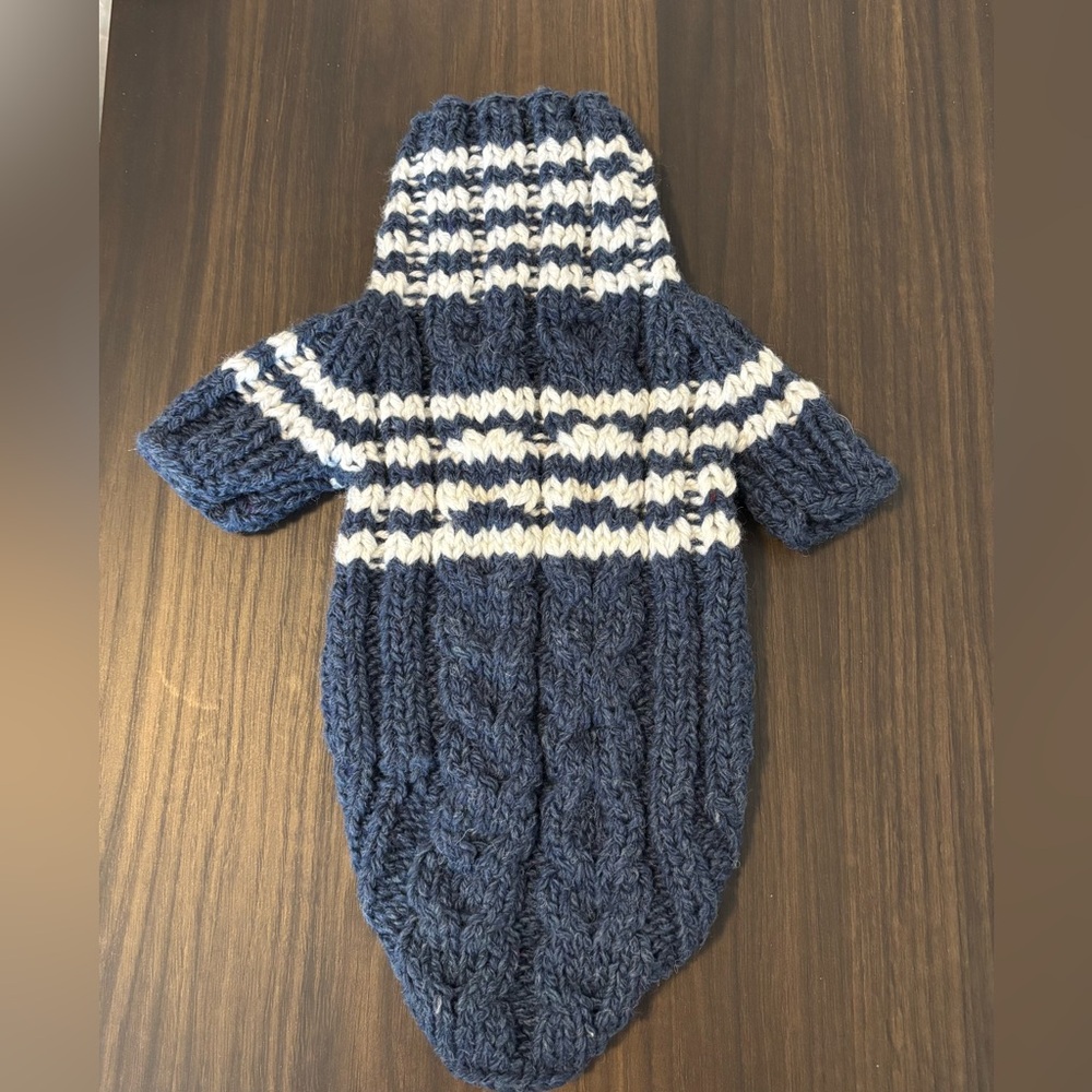 Navy Blue and White Knit Dog Sweater